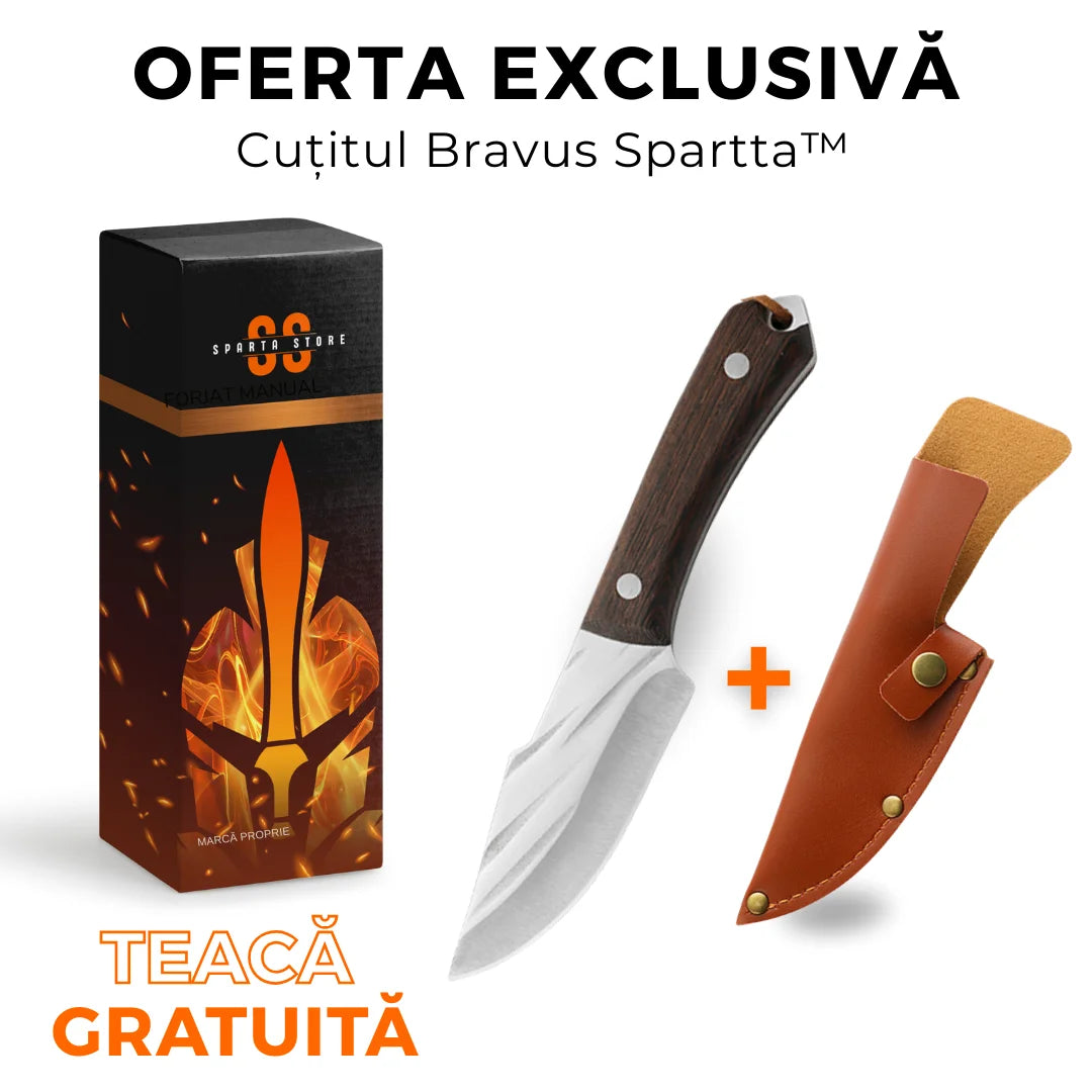 CUȚITUL BRAVUS SPARTTA™ • 100% FORJAT MANUAL (+TEACĂ GRATUITĂ)